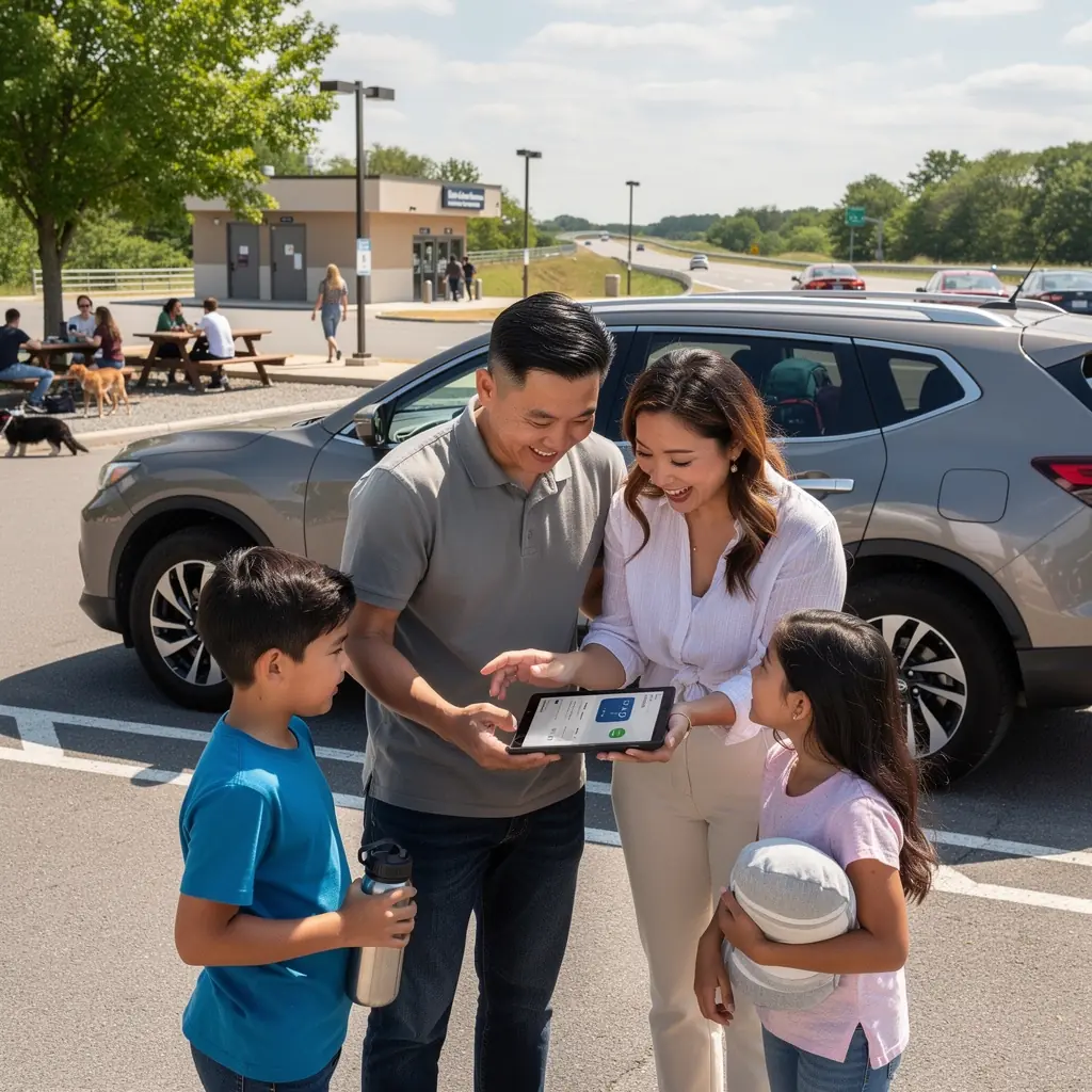 Kierowcy analizują opcje dodatków do ubezpieczenia samochodu w centrum wsparcia.